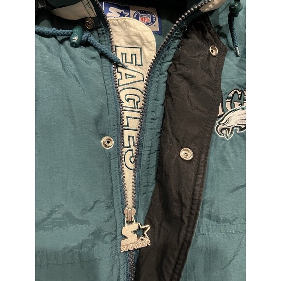 Vintage Philadelphia Eagles Jacket Mens XXL Green Starter Full Zip Coat Hooded - Picture 6 of 12